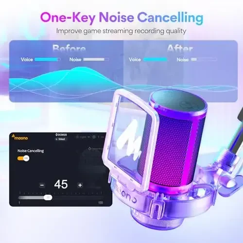 MAONO USB игровой микрофон с шумоподавлением, RGB конденсаторный микрофон для потоковой передачи, подкастов, Twitch, YouTube, Discord, ПК, компьютера, Mac, PS4, PS5, DGM20S Purple - MAONO (1)