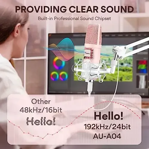 MAONO USB Microphone, 192kHz/24bit Plug & Play PC Computer Podcast Condenser Cardioid Metal Mic Kit with Professional Sound Chipset for Recording, Gaming, Singing, YouTube, AU-A04 Pink - 2
