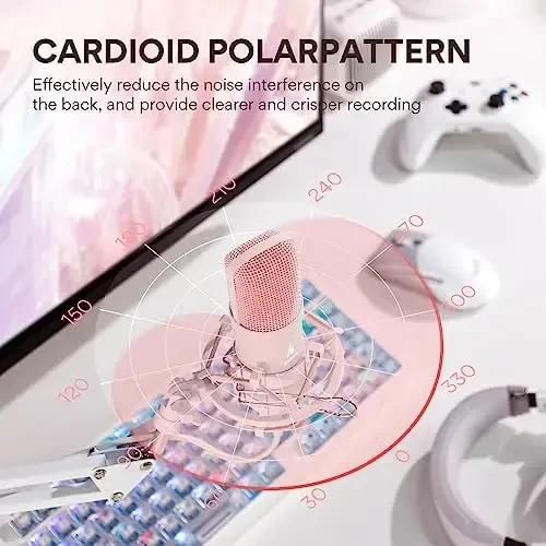 MAONO USB Microphone, 192kHz/24bit Plug & Play PC Computer Podcast Condenser Cardioid Metal Mic Kit with Professional Sound Chipset for Recording, Gaming, Singing, YouTube, AU-A04 Pink - 5