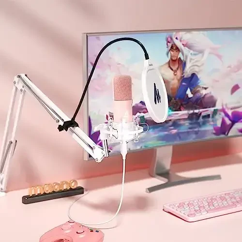 MAONO USB Microphone, 192kHz/24bit Plug & Play PC Computer Podcast Condenser Cardioid Metal Mic Kit with Professional Sound Chipset for Recording, Gaming, Singing, YouTube, AU-A04 Pink - 7