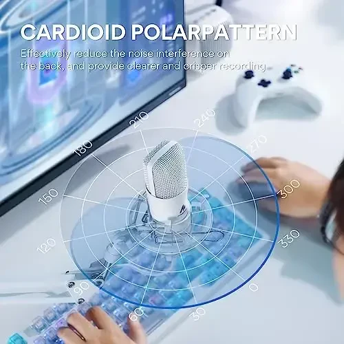 MAONO USB mikrofon, 192kHz/24bit Plug & Play PC kompyuter Podcast kondensator kardioid metall mikrofon to'plami professional ovoz chipseti bilan yozish, o'yinlar, qo'shiq, YouTube, AU-A04 Oq - 5