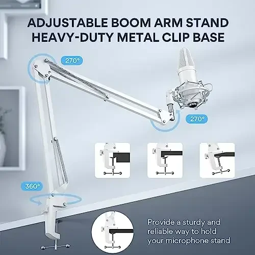 MAONO USB mikrofon, 192kHz/24bit Plug & Play PC kompyuter Podcast kondensator kardioid metall mikrofon to'plami professional ovoz chipseti bilan yozish, o'yinlar, qo'shiq, YouTube, AU-A04 Oq - 6