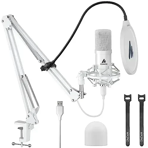 MAONO USB Microphone, 192kHz/24bit Plug & Play PC Computer Podcast Condenser Cardioid Metal Mic Kit with Professional Sound Chipset for Recording, Gaming, Singing, YouTube, AU-A04 White - MAONO