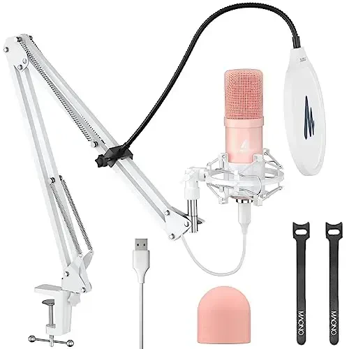 MAONO USB Microphone, 192kHz/24bit Plug & Play PC Computer Podcast Condenser Cardioid Metal Mic Kit with Professional Sound Chipset for Recording, Gaming, Singing, YouTube, AU-A04 Pink - MAONO