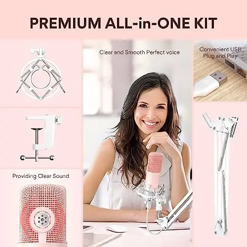 MAONO USB Microphone, 192kHz/24bit Plug & Play PC Computer Podcast Condenser Cardioid Metal Mic Kit with Professional Sound Chipset for Recording, Gaming, Singing, YouTube, AU-A04 Pink - 6