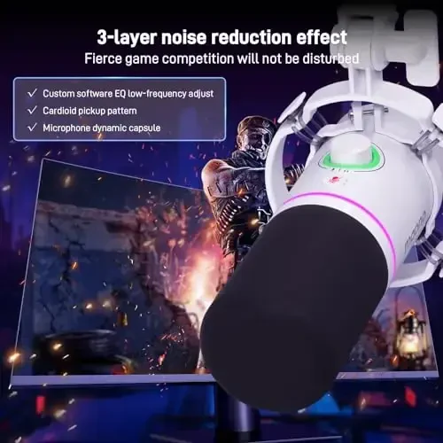 MAONO XLR/USB динамический микрофонный комплект, RGB микрофон для подкастов с программным обеспечением, Mute, ручка регулировки усиления, регулятор громкости, микрофонная стойка для стриминга, игр, озвучивания, записи-PD200XS White - 5