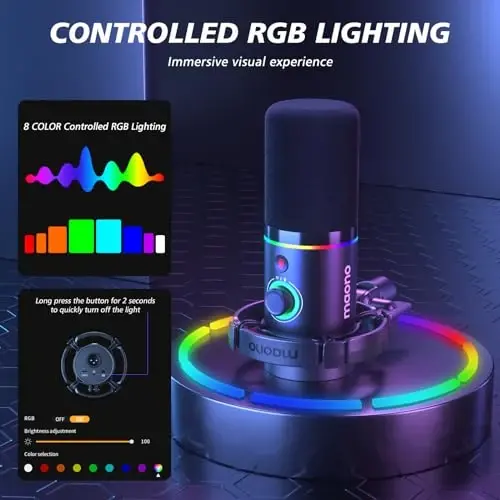 MAONO XLR/USB Dynamic Microphone Kit, RGB Podcast Mic with Software, Mute, Gain Knob, Volume Control, Boom Arm for Streaming, Gaming, Voice-Over, Recording-PD200XS Black - 4