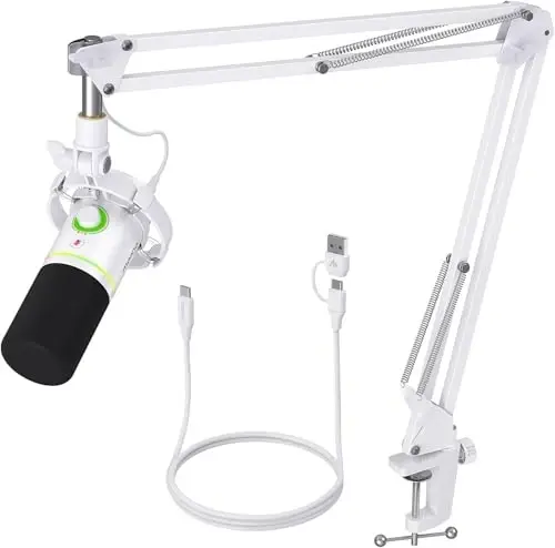 MAONO XLR/USB Dynamic Microphone Kit, RGB Podcast Mic with Software, Mute, Gain Knob, Volume Control, Boom Arm for Streaming, Gaming, Voice-Over, Recording-PD200XS White - 1