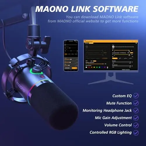MAONO XLR/USB Dinamik Mikrofon To‘plami, Softwareli RGB Podkast Mikrofoni, O‘chirish, Kuchaytirish Tugmasi, Ovozni Boshqarish, Akış, O‘yin, Ovozli Fikrlash, Yozuv - PD200XS Black uchun Strela Qo‘li - 3