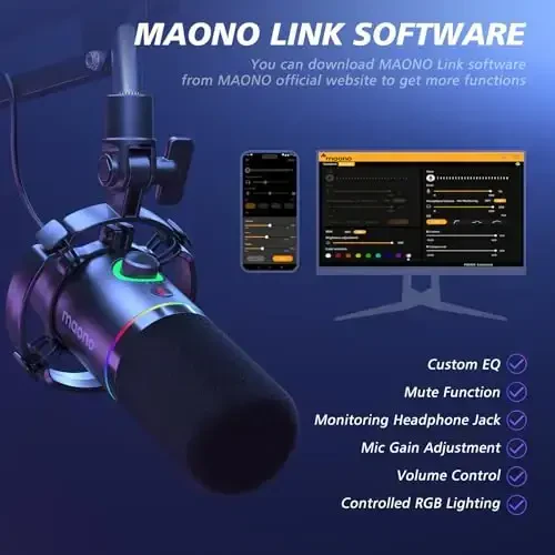 MAONO XLR/USB Dinamik Mikrofon To‘plami, Softwareli RGB Podkast Mikrofoni, O‘chirish, Kuchaytirish Tugmasi, Ovozni Boshqarish, Akış, O‘yin, Ovozli Fikrlash, Yozuv - PD200XS Black uchun Strela Qo‘li - 3
