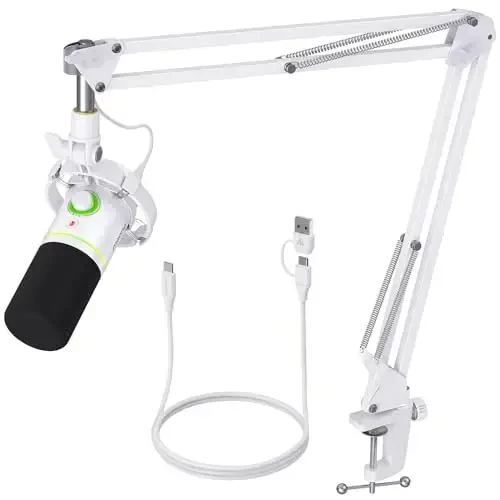 MAONO XLR/USB Dynamic Microphone Kit, RGB Podcast Mic with Software, Mute, Gain Knob, Volume Control, Boom Arm for Streaming, Gaming, Voice-Over, Recording-PD200XS White - 1