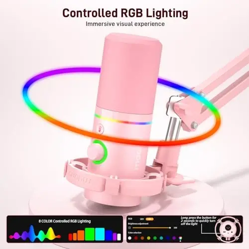 MAONO XLR/USB Dynamic Mikrofon Komplekti, RGB Oʻyin Miki Dasturiy Taʼminot, Ovozni Oʻchirish, Kuchaytirgich Tugmasi, Ovoz Balandligini Boshqarish, Strimg, Podkast, Ovoz Yozish uchun Boom Arm-PD200XS Pushti - 4