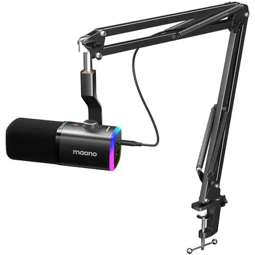 MAONO XLR/USB Gaming Microphone for PC, Dynamic Computer Mic for Streaming Podcasting, Noise Reduction, Mute, Volume Control, RGB Boom Mic for Vocal Recording,Voice-Over, PD100XS Black - MAONO