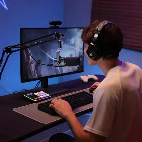 MAONO XLR/USB Gaming Microphone for PC, Dynamic Computer Mic for Streaming Podcasting, Noise Reduction, Mute, Volume Control, RGB Boom Mic for Vocal Recording,Voice-Over, PD100XS Black - MAONO (1)