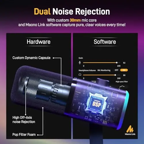 MAONO XLR/USB Gaming Microphone for PC, Dynamic Computer Mic for Streaming Podcasting, Noise Reduction, Mute, Volume Control, RGB Boom Mic for Vocal Recording,Voice-Over, PD100XS Black - 5