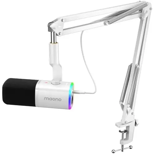 MAONO XLR/USB Gaming Microphone for PC, Dynamic Computer Mic for Streaming Podcasting, Noise Reduction, Mute, Volume Control, RGB Boom Mic for Vocal Recording,Voice-Over, PD100XS White - 1