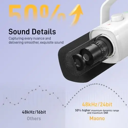 MAONO XLR/USB Gaming Microphone for PC, Dynamic Computer Mic for Streaming Podcasting, Noise Reduction, Mute, Volume Control, RGB Boom Mic for Vocal Recording,Voice-Over, PD100XS White - 3