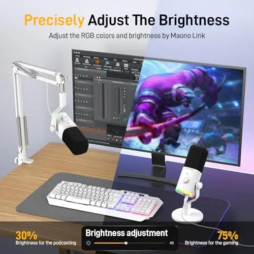 MAONO XLR/USB Gaming Microphone for PC, Dynamic Computer Mic for Streaming Podcasting, Noise Reduction, Mute, Volume Control, RGB Boom Mic for Vocal Recording,Voice-Over, PD100XS White - 5