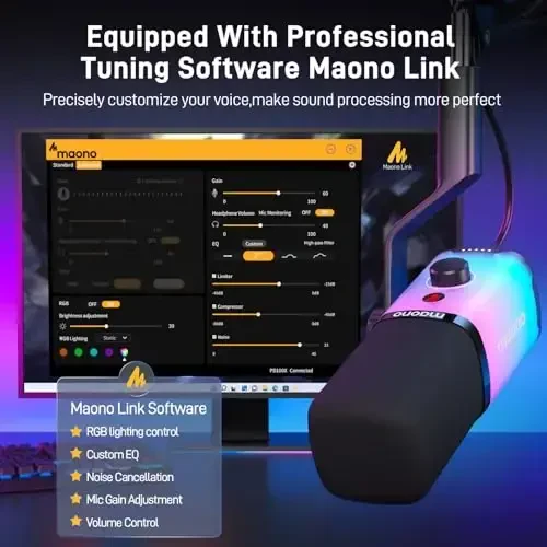 MAONO XLR/USB Gaming Microphone with Software, Dynamic PC Microphone with RGB for Streaming Podcast Vocal Recording, Computer Mic with Noise Cancellation, Mute Button, Gain Knob, Desktop Stand PD100X - 3