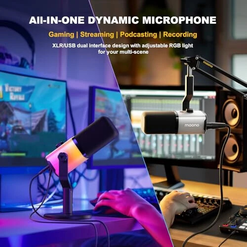 MAONO Dynamic Gaming Microphone: USB/XLR Streaming Mic for PC Podcast Recording, Custom Software, RGB, Mute Button, Gain Knob, 48kHz/24bit Studio Desktop Mic for YouTube Video Creation -PD100X RGB - 1