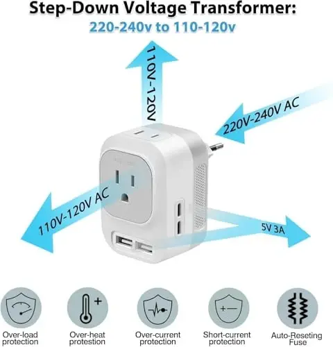 Mapambo 220V to 110V Voltage Converter US to Europe (Gray) - 3