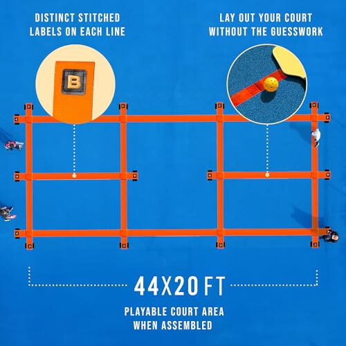 Maplefield Pickleball Court Marking Kit - Outdoor Ready Temporary Lines for Any Court - Includes Easy-to-Identify Lines, Strong Hold Tape and Portable Bag for Windy Days - 3