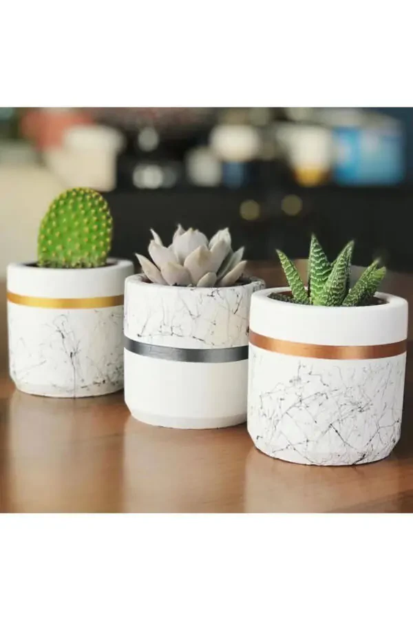 Marble Pattern Cylinder, Geometric Concrete Planter Cactus And Succulent 3 Piece Set - 6