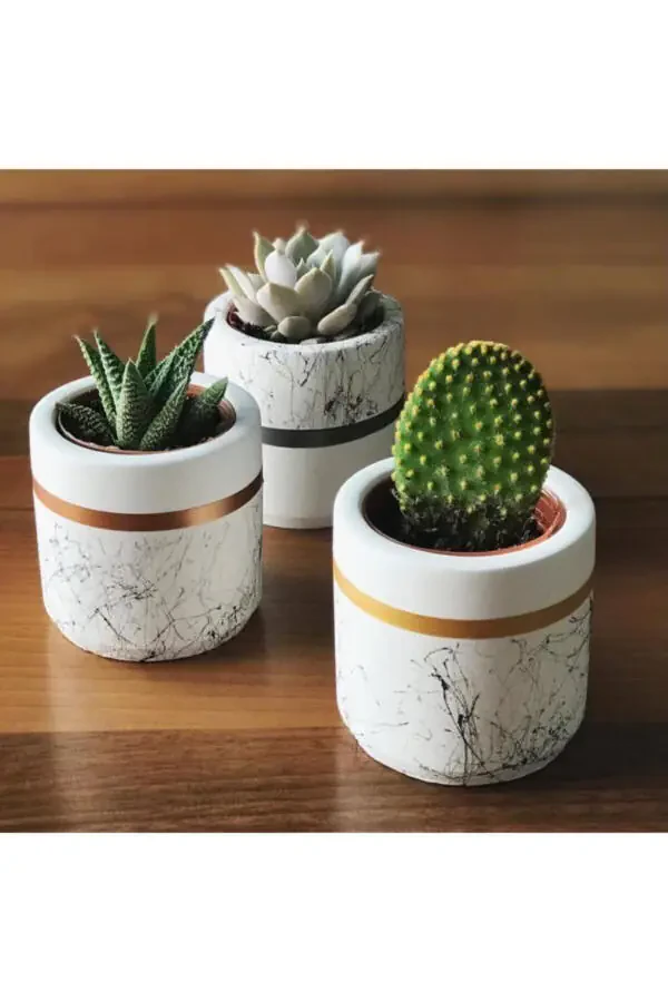 Marble Pattern Cylinder, Geometric Concrete Planter Cactus And Succulent 3 Piece Set - 7