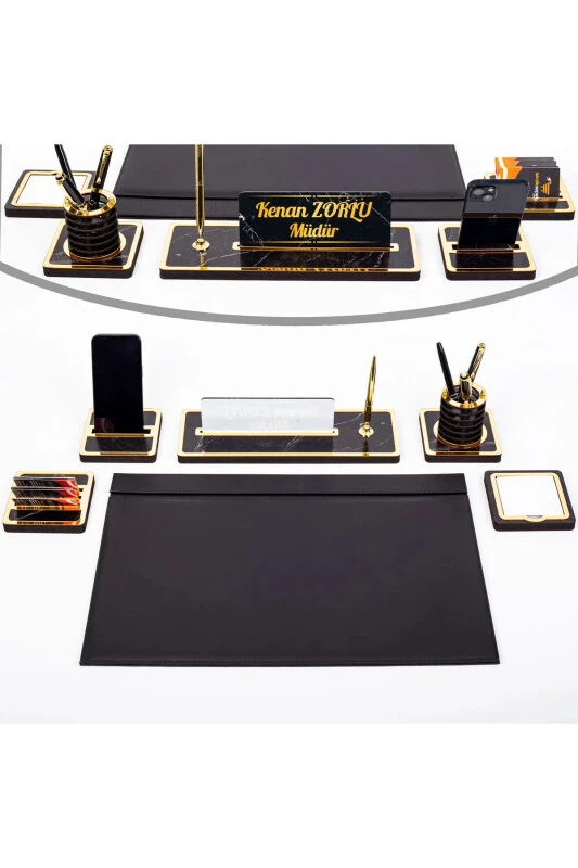 Marble Patterned Wooden Base Set Table Nameplate Leather Base Set - Modazone