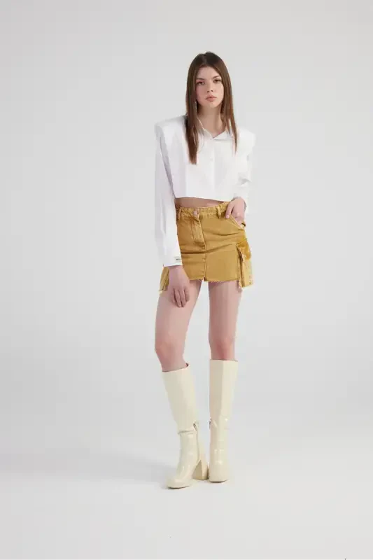 Marble Print Cargo Pocket Detail Mini Rusted Jean - 6