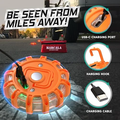 Marcala 4-Pack Rechargeable LED Emergency Road Flares | Large 1200mah Battery for Longer Run Time | Red Diode Road Emergency Light for High Visibility | Rechargeable LED Flares w/Included USB-C Cable - 2