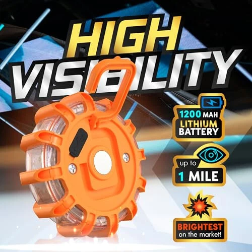 Marcala 4-Pack Rechargeable LED Emergency Road Flares | Large 1200mah Battery for Longer Run Time | Red Diode Road Emergency Light for High Visibility | Rechargeable LED Flares w/Included USB-C Cable - 3