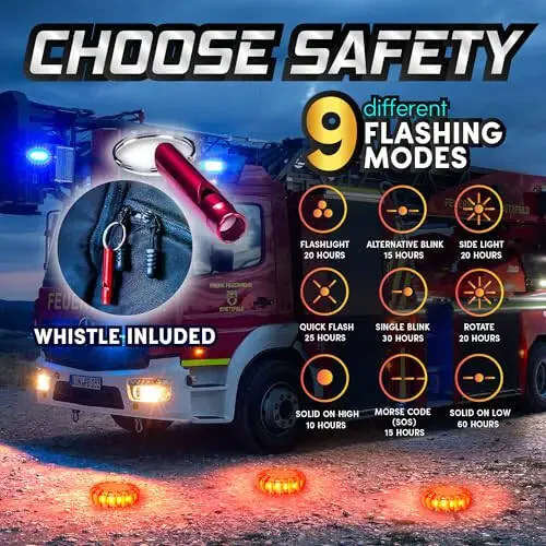 Marcala 4-Pack Rechargeable LED Emergency Road Flares | Large 1200mah Battery for Longer Run Time | Red Diode Road Emergency Light for High Visibility | Rechargeable LED Flares w/Included USB-C Cable - 5