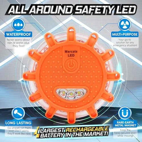 Marcala 4 ta qayta zaryadlanuvchi LED favqulodda yo'l signallari | Uzoqroq ishlash muddati uchun katta 1200mah batareya | Yuqori ko'rinish uchun qizil diodli yo'l favqulodda chiroqi | USB-C kabeli bilan qayta zaryadlanuvchi LED signallari - 6
