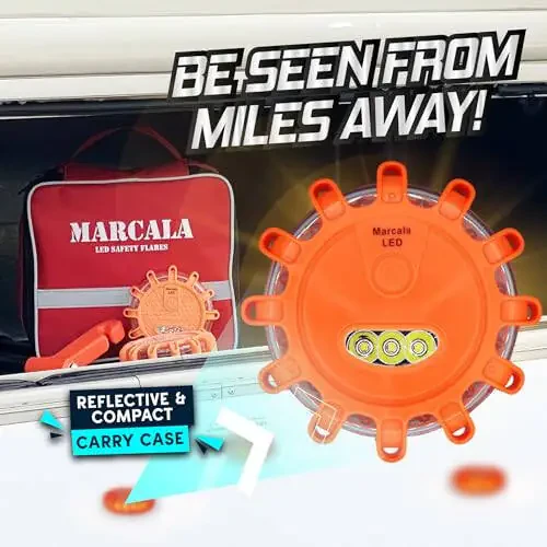 MARCALA Emergency Flares for Cars 12-Pack | Roadside Emergency Car Kit with Flares | Roadside Safety Discs | LED Safety Flare Emergency Lights | Complete Safety Disc Kit | Seen from a Mile Away - 6