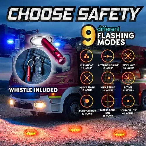 Marcala LED Road Flares Emergency Lights | 3-Pack Roadside Safety Disc Kit w/Whistle | DOT Compliant Emergency Flares for Car w/Batteries Installed | Roadside Emergency Car Kit with Flares - 4