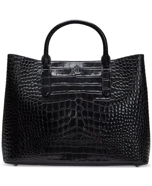 Marcy Large Embossed Leather Satchel Black w Silver - 1