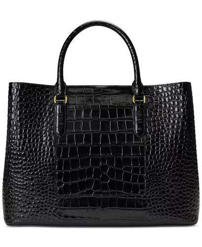 Marcy Large Embossed Leather Satchel-Black/Gold - 2
