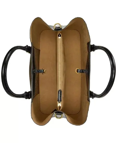 Marcy Large Embossed Leather Satchel-Black/Gold - 4