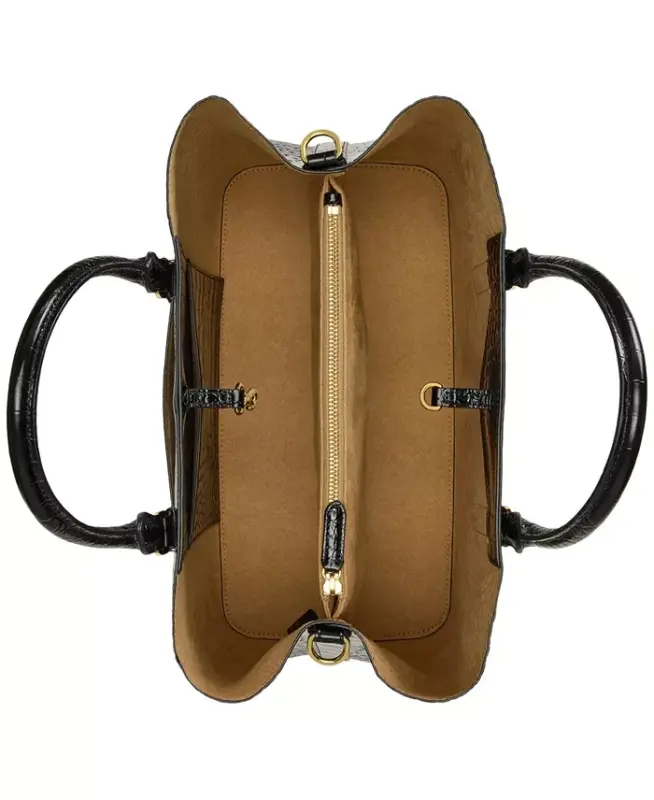 Marcy Large Embossed Leather Satchel-Black/Gold - 4