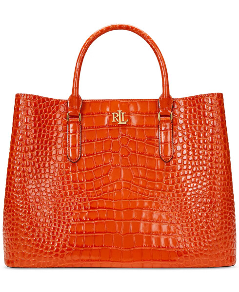 Marcy Large Embossed Leather Satchel Orange Lily - 1