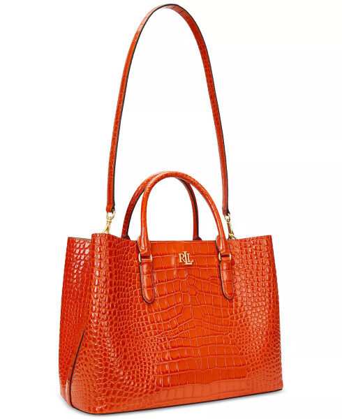 Marcy Large Embossed Leather Satchel Orange Lily - 4