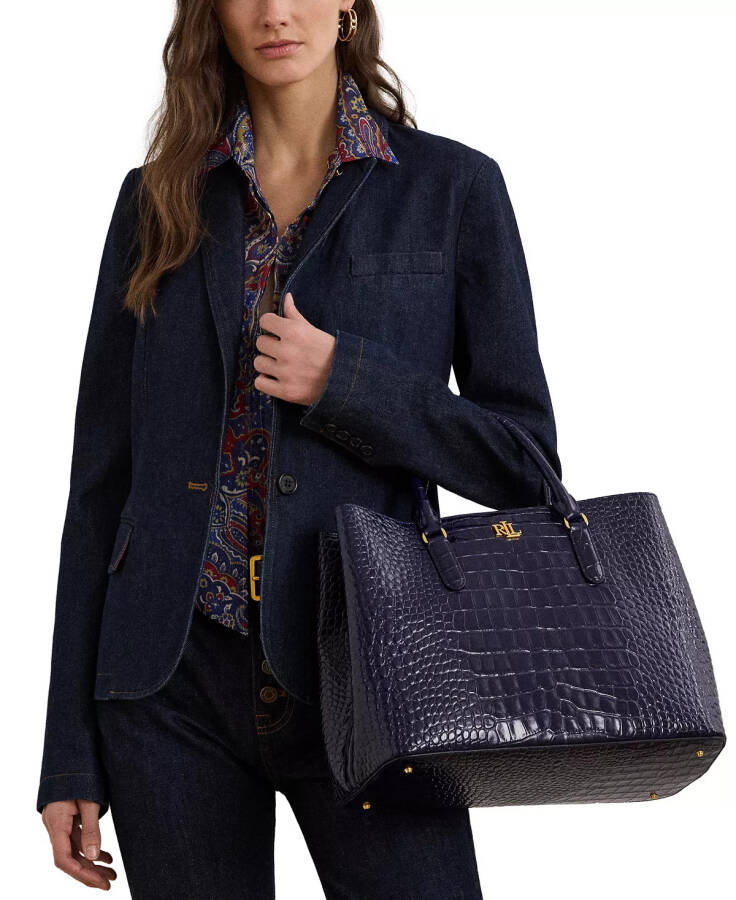 Marcy Large Embossed Leather Satchel Refined Navy - 2