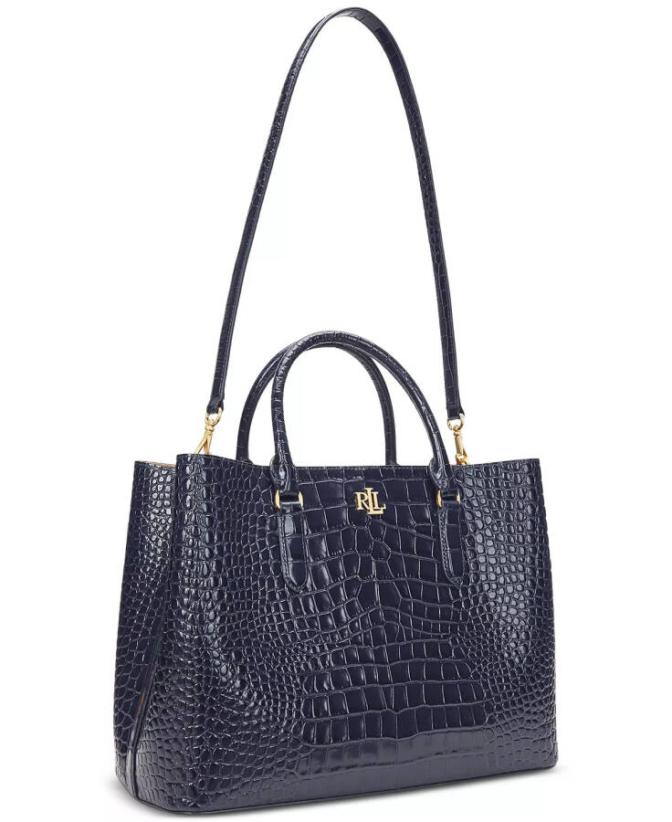 Marcy Large Embossed Leather Satchel Refined Navy - 3