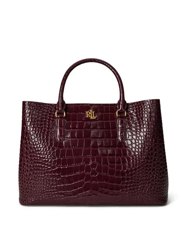 Marcy Large Embossed Satchel Bag - Dark Garnet - LAUREN RALPH LAUREN