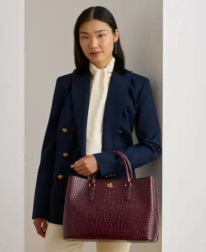 Marcy Large Embossed Satchel Bag - Dark Garnet - 3