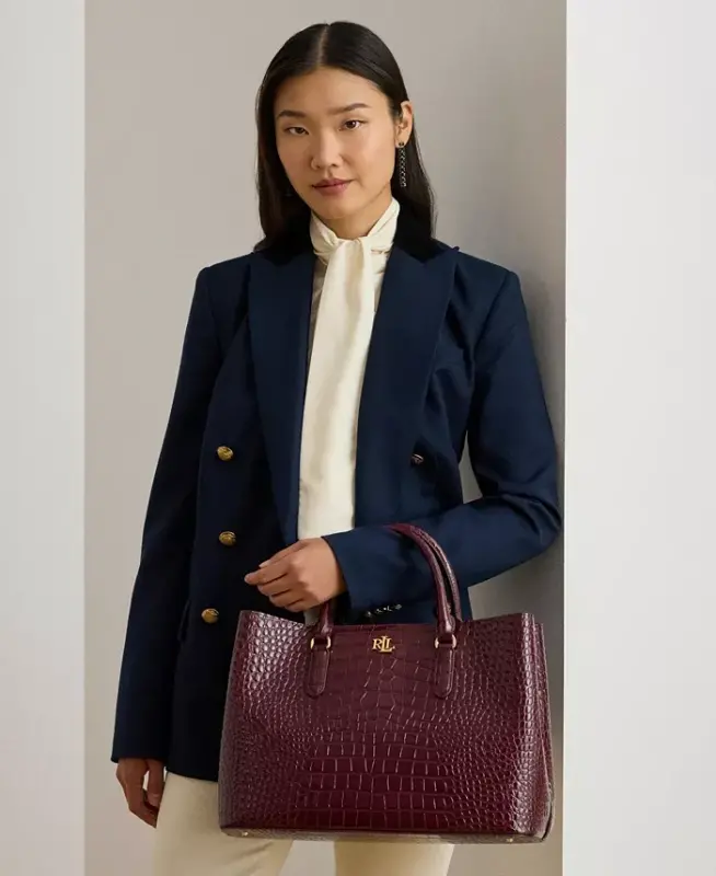 Marcy Large Embossed Satchel Bag - Dark Garnet - 3