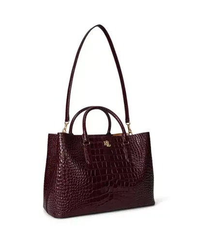 Marcy Large Embossed Satchel Bag - Dark Garnet - 4