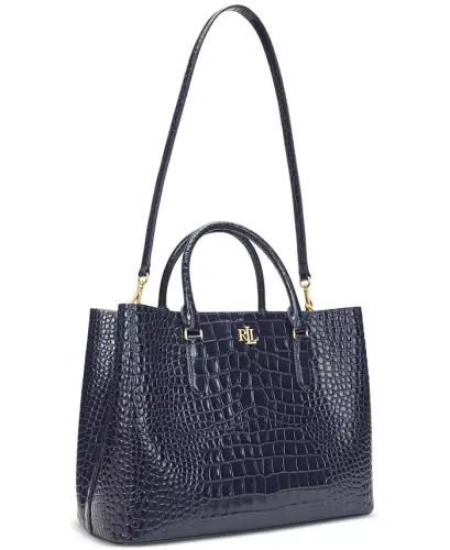 Marcy Large Embossed Satchel Bag - Refined Navy - 3