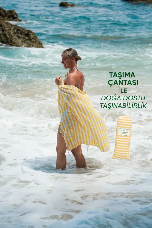 Mare Ochre, Organic And Recycle Cotton Blend, With Carrier Bag, Large Size Pestemal, 90x180 Cm.-Ochre - GREEN PETITION